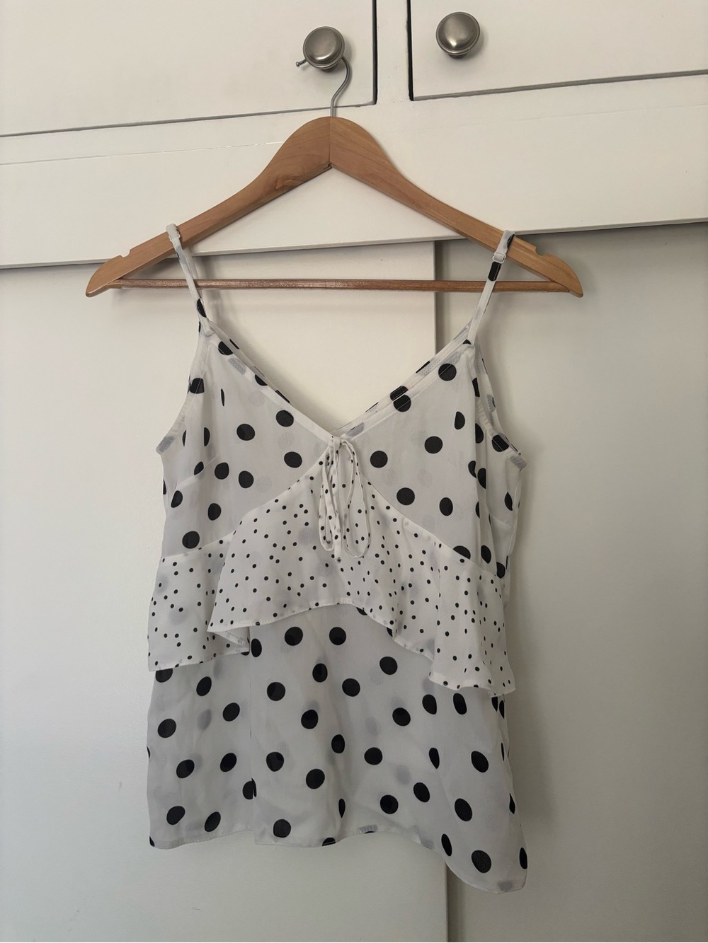 Miss Selfridge White and Black Polka Dot Ruffle Cami